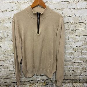 Alex Cannon Tan Cotton 1/4 Zip Pullover Sweater